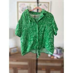 Japna Lounge Set Green 100% Cotton Printed Shorts and Button Down XL